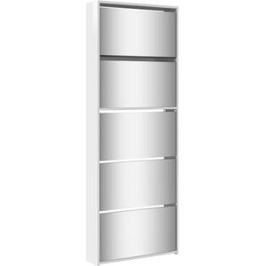 vidaXL Schoenenkast met spiegel 5-laags 63x17x169,5 cm hoogglans wit, berging voor schoenen, opbergkast voor schoenen, schoenenplank, schoenenrek