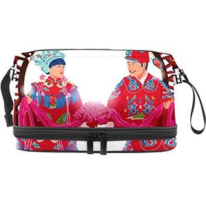 Make-up tas - grote capaciteit reizen cosmetische tas, traditionele Chinese bruiloft, Meerkleurig, 27x15x14 cm/10.6x5.9x5.5 in