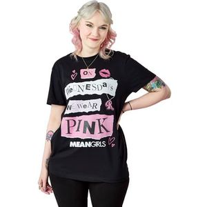 Mean Girls Womens T-Shirt | Op woensdag dragen we een roze zwart grafisch T-shirt met korte mouwen voor volwassenen | De Plastics Cutout Collage Film Kleding Top | 2004 klassieke komedie film