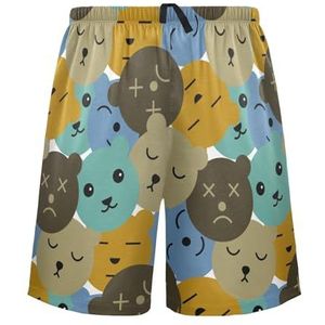 LI ZHI XIN Herenpyjamabroek, korte pyjamabroek, zomer casual shorts, elastische tailleband met trekkoord, rechte losse pasvorm met 2 zakken, S-XXL dierenbeerpatroon, Meerkleurig, S