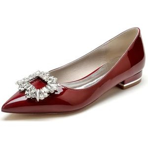 EICOFF Dames Lage Hakken Strass Bruids Trouwschoenen Gesloten Puntige Neus Platte Sandalen Werk Kantoor Bruiloft Dansen Schoenen,Burgundy,36 EU