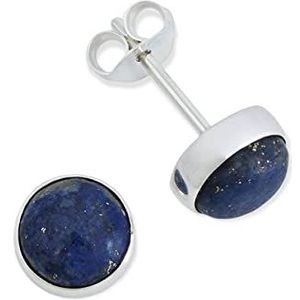 Studs oorstekers 925 Zilveren Lapis Lazuli Dames blauwe Steen Oorbellen Echt Zilver Cadeau (NO.: MOS-042-06)