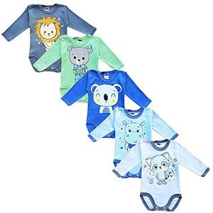 MEA BABY Rompertje voor baby‘s met lange mouwen, uniseks, in 5-pack, body met opdruk, lange mouwen, voor meisjes en jongens, Jongens 3, 62 cm