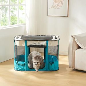 [en.casa] Hondenren Mörbylånga hondenbox opvouwbaar 90x70x60 cm voor hond kat draagbaar pop up puppy binnen buiten blauw en beige