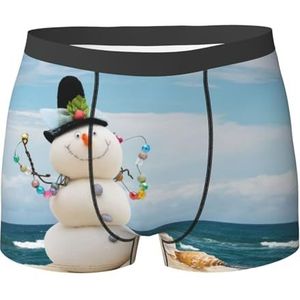 ZJYAGZX Sneeuwpop Met Zeeschelpen Zittend Op Zand Strand Print Heren Boxer Slips Trunks Ondergoed Vochtafvoerend Mannen Ondergoed Ademend, Zwart, XL