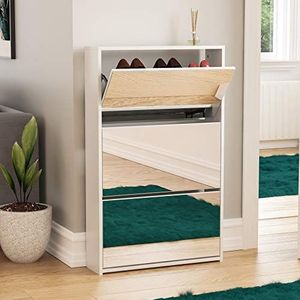 Vida Designs Welham 3 lades gespiegelde schoenenkast, hal kast opbergorganizer, schoeisel standaard rek, houten dressoir, wit