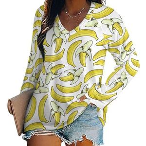 Banana Peel T-shirts voor dames, lange mouwen, V-hals, herfst, tops, trui, tuniek, T-shirt voor leggings