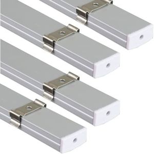 Jandei – 4 x 1 meter lange Aluminium Profielen voor Oppervlaktemontage van LED-Stripverlichting met Doorschijnende Diffusor. Inclusief eindkappen en toebehoren (23,3mm x 9,7mm)