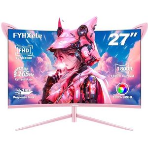 FYHXele Monitor, gebogen, 68,6 cm (27 inch), snelheid 165 Hz, 1800R, VA 3000:1, 1 ms, AMD FreeSync-technologie, instelbare helling (1920 x 1080, 300 cd/m², VESA, DP, USB, HDMI), roze