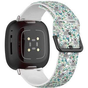 Zachte sportband compatibel met Fitbit Sense/Sense 2 / Versa 4 / Versa 3 (schattige grijze koala's ornamenten tropisch) siliconen armbandaccessoire