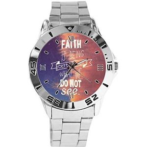 Christian Quotes Ontwerp Analoge Polshorloge Quartz Zilveren Wijzerplaat Klassieke Roestvrij Stalen Band Dames Heren Horloge