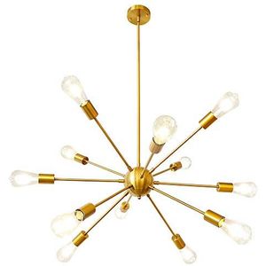 LynPon Spoetnik Kroonluchter Modern Plafondlamp Armatuur 12 Lichten Industrieel Vintage Verlichting Messing Goud Hoogte Verstelbaar voor Keuken Eetkamer Woonkamer Slaapkamer