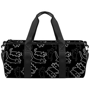 Grappig kattenpatroon reistas sporttas met rugzak draagtas gymtas voor mannen en vrouwen, Eenvoudig wit cartoon kat patroon, 45 x 23 x 23 cm / 17.7 x 9 x 9 inch