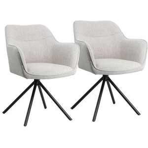 Happy Garden - Set van 2 DANNA stoelen in grijze stof, schuimvulling, zwarte stalen poten - Comfortabel en elegant, ideaal voor je eetkamer of kantoor, modern en robuust ontwerp