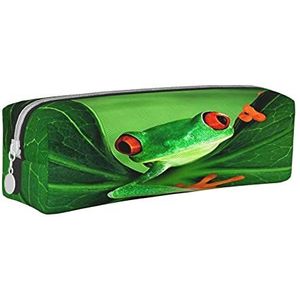 Lederen Etui Leuke Vos Beer Vogel Konijntje Boom Briefpapier Potlood Tas Make-up Pouch Draagbare Kantoorbenodigdheden Tas voor Tieners Meisjes Volwassenen, Leuke Kikker, Leather Pencil Case, Beauty Case