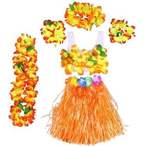 SAITOM Kunstmatige kerstkrans 6 stuks Hawaii tropische hoelagras dansrok kinderen bloem leis armbanden hoofdband ketting beha set Hawaii feestkostuum (kleur: oranje)