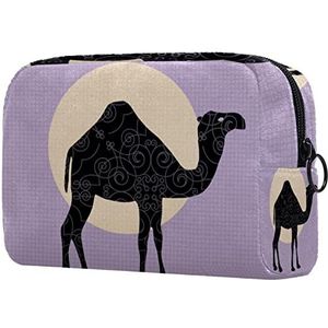 Camel Print Reizen Cosmetische Tas voor Vrouwen en Meisjes, Kleine Make-up Tas Rits Pouch Toiletry Organizer, Meerkleurig, 18.5x7.5x13cm/7.3x3x5.1in, Modieus