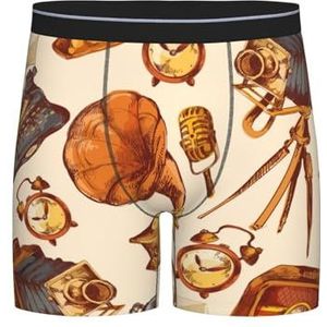 GRatka Boxer slips, heren onderbroek boxer shorts been boxer slips grappig nieuwigheid ondergoed, retro schets klok camera microfoon, zoals afgebeeld, XXL
