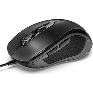 TECKNET 3600DPI Optical Business Mouse Ergonomische bekabelde muis met 6 knoppen, 4 verstelbare dpi niveaus, USB-plug & play, voor laptop/pc/Mac - zwart