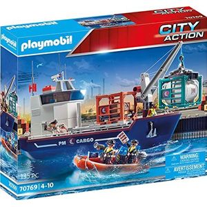 Playmobil- 70769 City Action Cargo Groot containerschip met douaneboot,Multi kleuren