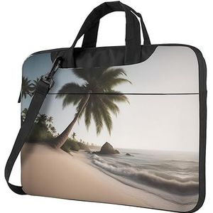 Zilveren geometrische figuur ultradunne laptoptas,Laptoptassen voor bedrijven,Geniet van een probleemloze en stijlvolle reis, Zand Strand Palm Boom, 14 inch