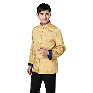 YueLian Omkeerbare tweezijdige Mens Tang Suit Tops Jas Kongfu Tangzhuang Chinese traditionele kleding (goud, M), Goud, M