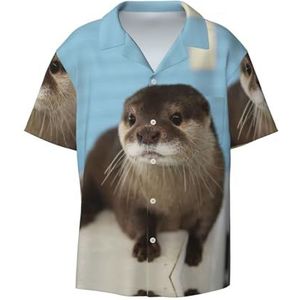 TyEdee Leuke otterprint heren korte mouw overhemd met zak casual button down shirts business shirt, Zwart, 4XL