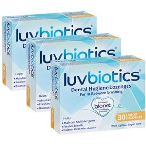 Luv Biotics Suikervrije Citroen Zuigtabletten met Orale Probiotica, Xylitol & Aloë Vera - 3 x 30 zuigtabletten