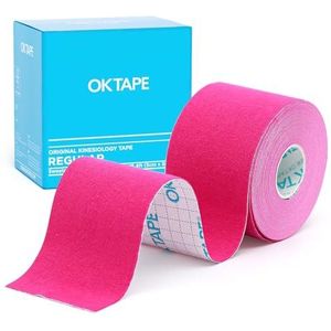 OK TAPE Kinesiologie Tape Basis Origineel Katoen Elastisch Atletisch Tape voor Ondersteuning en Herstel, 1 Rol, 5cm x 5m Ongeknipte Rol - Roze