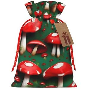 Rode pet paddenstoelen vervaardigde jute geschenkzakje met trekkoord - perfecte herbruikbare kerstcadeautas voor alle gelegenheden