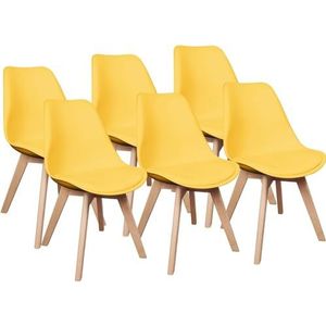 TOOSIS Set van 4 eetkamerstoelen, keukenstoelen, gestoffeerde keukenstoelen, Scandinavische stoelen voor keuken, woonkamer en eetkamer, 6 geel, 4 stuks