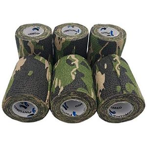 PintoMed - Cohesieve bandage tape - Camoflaged Green Army uitgerekt 6 rollen x 7,5 cm x 4,5 m zelfklevende flexibele verbanden, professionele kwaliteit, EHBO sport wrap bandages.