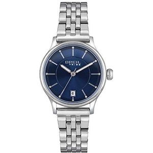 BREIL - Dameshorloge rond met effen wijzerplaat en behuizing van staal uit de Classy-collectie, zilver-blauw, Eén maat, Armband