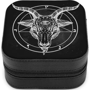 Pentagram met Demon Baphomet Satanische Geit Leuke Sieraden Organizer Doos Voor Oorbellen Ketting Ringen Opslag Display Case Reizen Houder Grappig Cadeau Klein