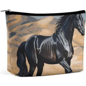 NKJJSTES Grote Capaciteit Kosmetische Zak Waterdichte Cosmetische Organizer Hars Eekhoorn Cosmetische Accessoires Organizer voor Vrouwen/meisje, Zwart Arabisch Paard, Eén maat
