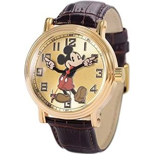 Disney Mickey Mouse volwassen vintage scharnierende handen analoog quartz horloge, Bruin, Quartz Horloge