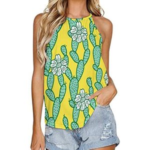 Lange cactus tanktop voor dames, zomer, mouwloze T-shirts, halter, casual vest, blouse, print, T-shirt, XL