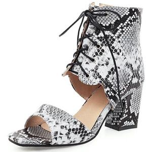 HFIRHfgj 7 cm dikke hak veelzijdige sandalen met open teen en veters met hoge hakken,Wit,34 EU