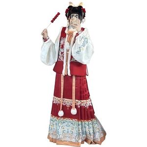 Chinese Hanfu-kleding, For dames Geborduurde jas met kraag en rok met paardengezicht 3 stuks(Red,Large)