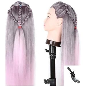 Mannequinhoofdmodel met lang synthetisch haar, mannequinhoofdstylinghoofd for kappersopleiding, poppenhoofd for vlechtoefeningen(Mixed Colors 2)