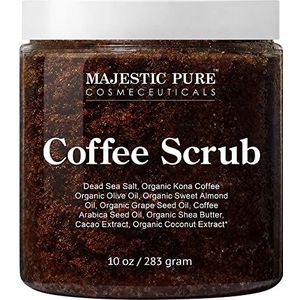 MAJESTIC PURE Arabica Coffee Scrub, puur natuurlijke scrub lichaamscrub voor huidverzorging, striae, acne en cellulitis, vermindert het uiterlijk van spataderen en spataderen, 250 ml