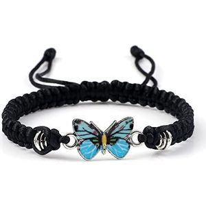 Vlinder Armband voor Vrouwen Bohemian Gevlochten Armband Bangle Paar Vlinder Hand Sieraden Gift, Zwart-Blauw