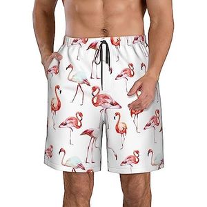 JIAWUJYNB Painting Flamingo-print strandshorts voor heren, lichtgewicht, sneldrogend, zwembroek met trekkoord en zakken, Wit, M