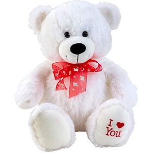 Lifestyle & Meer Teddybeer knuffelbeer wit met strik en opschrift I Love You 50 cm grote pluche beer knuffel fluweelzacht - om van te houden