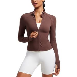 CRZ YOGA Butterluxe Womens Cropped Slim Fit Workout Jassen met Gewichtloze Track Atletische Volledige Rits Jas met Duimgaten Taupe XS