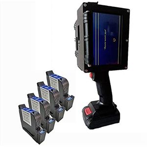 Draagbare Printer, Handheld TIJ Drukmachine Print Hoogte 50 mm Variabele Datum Serienummer Logo Draagbare Handheld Inkjet-printer(1SET with 4BLACK INK)