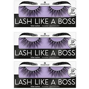 essence Lash Like A Boss Nr. 02 kunstwimpers, zwart, langdurig, volumegevend, veganistisch, zonder microplasticdeeltjes, nanodeeltjes, zonder parfum, verpakking van 3 stuks (3 x 1 paar)