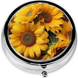 Pillendoosje Veel Zonnebloemen Ronde Pillendoos Dagelijks 3 Compartiment Reizen Pillencontainer voor Pocket Purse Draagbare Geneeskunde Levertraan Olie Opbergdoos 3 keer per dag Pillenorganisator