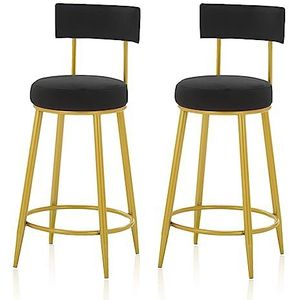 Barkruk Fluwelen Barkrukken Set Van 2 Ontbijttafelstoelen Barstoelen Hoge Krukken Met Metalen Poten En Voetensteun Pub Stoel Thuis Keuken (Color : Black+Gold, Size : 40 * 40 * 95cm)