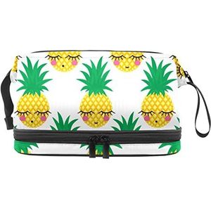 Grote capaciteit reizen cosmetische tas,Verlegen ananas, make-up tas,Waterdichte make-up tas organisator, Meerkleurig, 27x15x14 cm/10.6x5.9x5.5 in